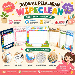 Jadwal Pelajaran Wipe Clean Anak Tulis Hapus Berkali-kali Bonus Spidol Papan Jadwal Sekolah Anak TK SD