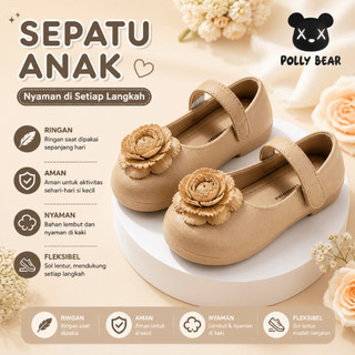 Promo 77 POLLYBEAR Sepatu Anak Perempuan Flat Shoes Mary Jane Bunga Mary Jane Anti Slip Empuk Nyaman Ringan 2-8 Tahun YN2495-25