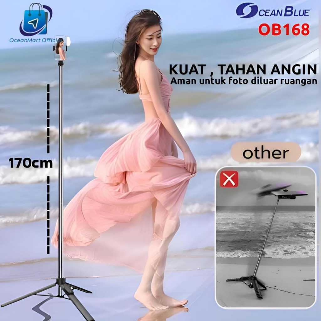 Tongsis ขาตั้งกล้องระยะไกล OB168 Oceanblue Shutter HP ขาตั้งปรับได้ HP 170 ซม.Selfie Stick 360°