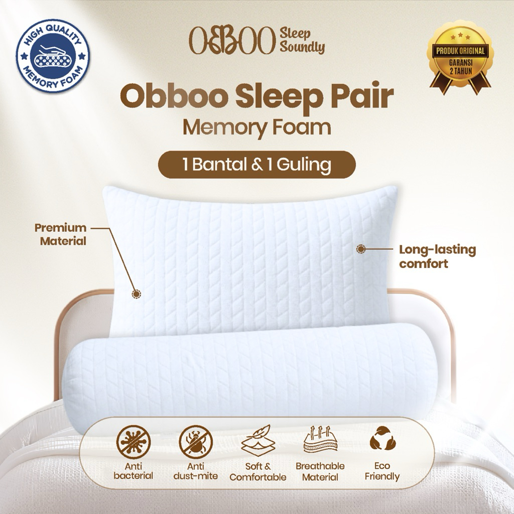 Obboo Sleep Soundly ซื้อ 1 แถม 1 - ซื้อ 1 แถม 1 (หมอนและหมอนข้าง) โฟมหน่วยความจําระดับพรีเมียม - ปกถ