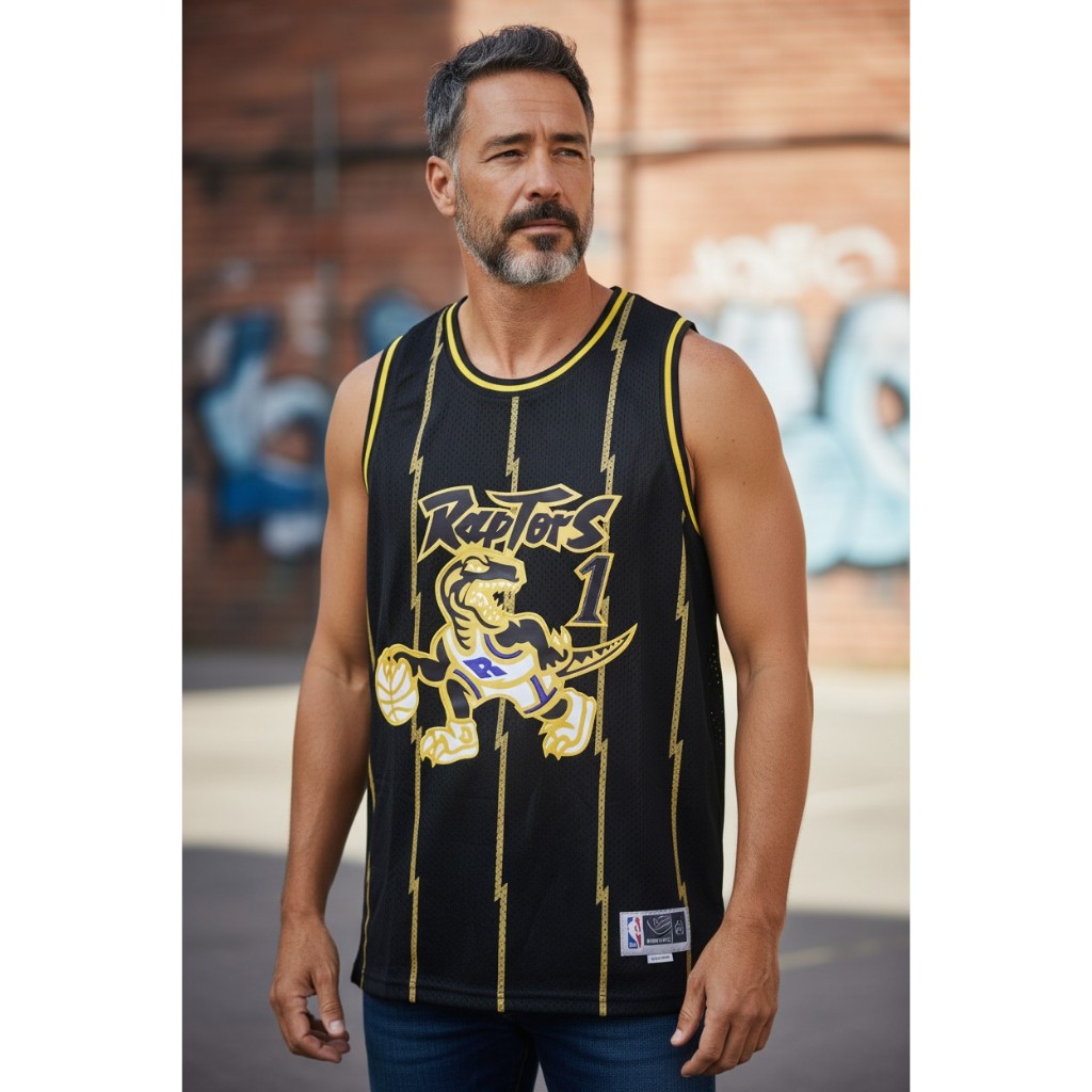 พรีเมี่ยมนําเข้า CLASSIC HWC RAPTORS 1 TRACY MCGRADY BLACK BASKETBALL JERSEY LOGO MN