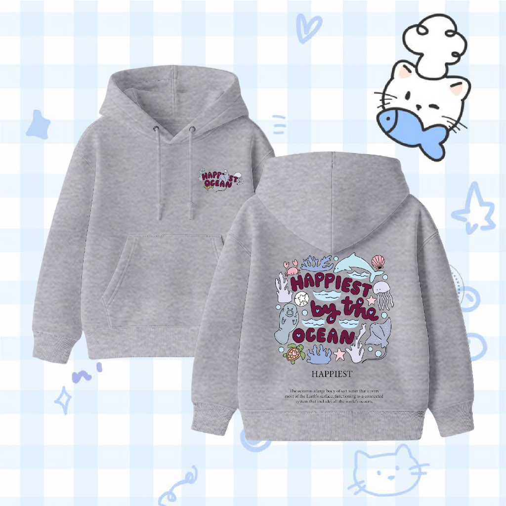 DW SHOP HAPPIEST OCEAN เสื้อฮู้ดเด็กจัมเปอร์อายุ 4-15 ปี Size M-XXL Girls & Boys
