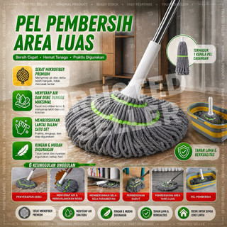 A45A HELLO_ALICE ALAT PEL PUTAR OTOMATIS 360° PEMBERSIH LANTAI TWIST MOP PEMERAS AIR PREMIUM