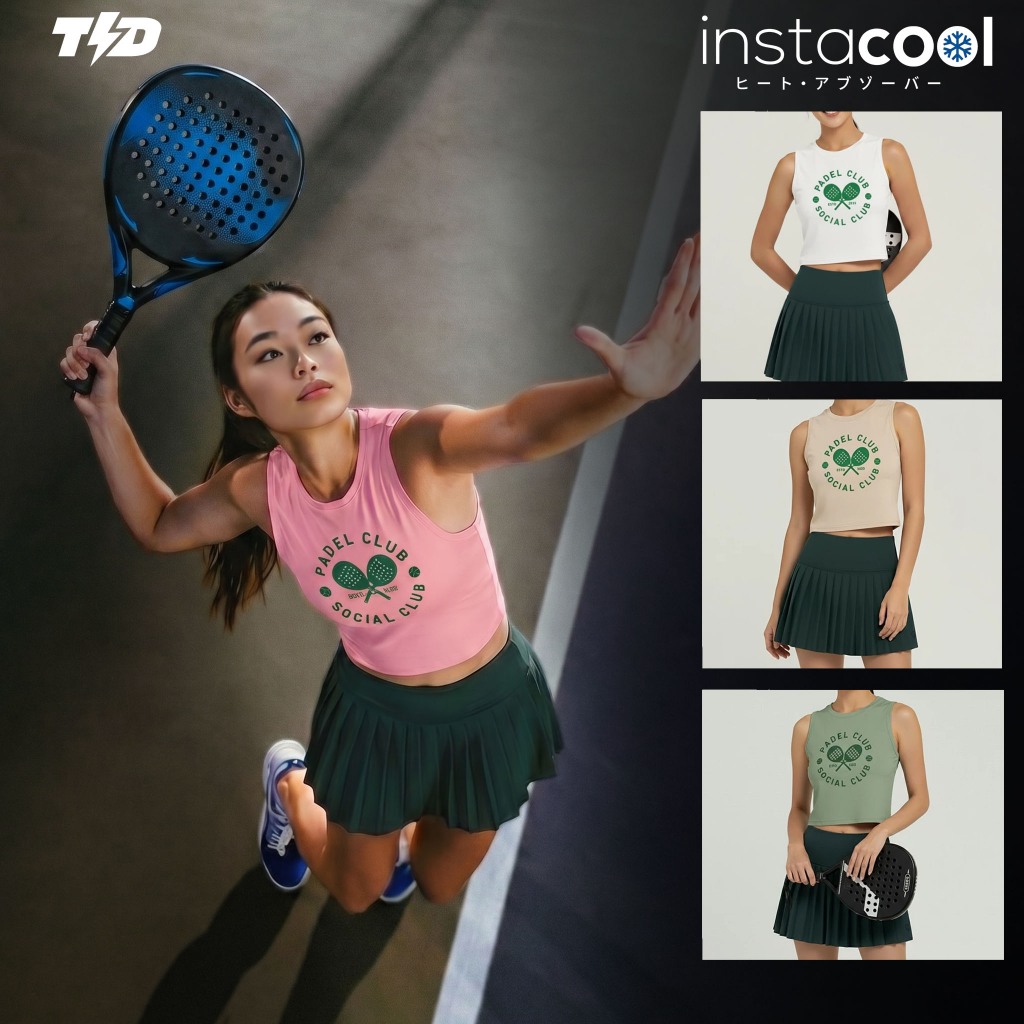 TDACTIVE น่ารัก Padel เสื้อยืด Tank Top UAT "padel club" instacool สีขาว LSE44 PINK LSE45 BEIGE LSE6
