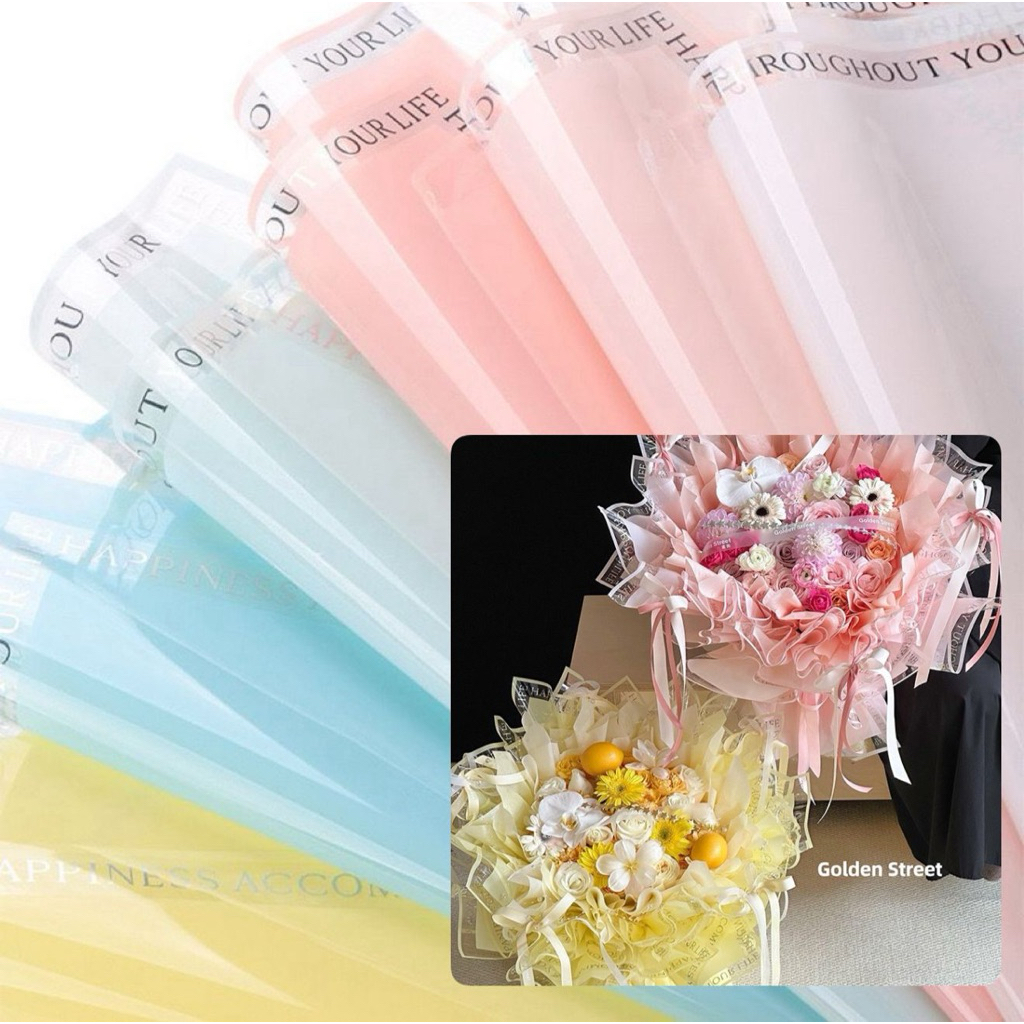 [1 แพ็ค] FLOWER WRAPPING PAPER CELLOPHANE RETAIL FLOWER BOUQUET PAPER HAND BOUQUET Lettering Translu