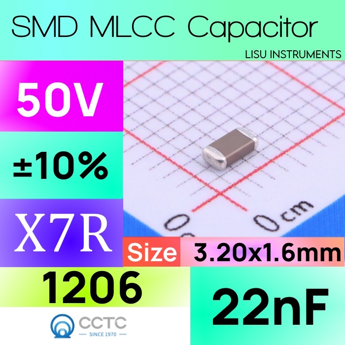 22nF 1206 50V X7R ±10% SMD MLCC ตัวเก็บประจุ CCTC TCC1206X7R223K500DT