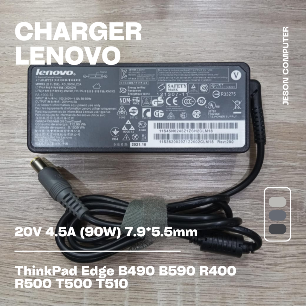 Lenovo ThinkPad Edge B490 B590 R400 R500 T500 T510 20V 4.5A (90W) 7.9*5.5 มม.อะแดปเตอร์ชาร์จแล็ปท็อป