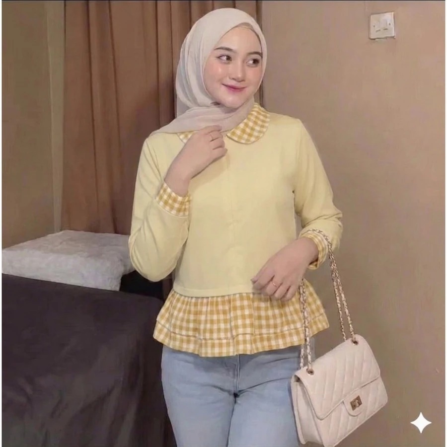 BEFAST - ZJD BLOUSE STELLA COMBI GINGHAM MIX MINIMALIST เสื้อท็อปผู้หญิง WITH THE LATEST CUTE COMBIN
