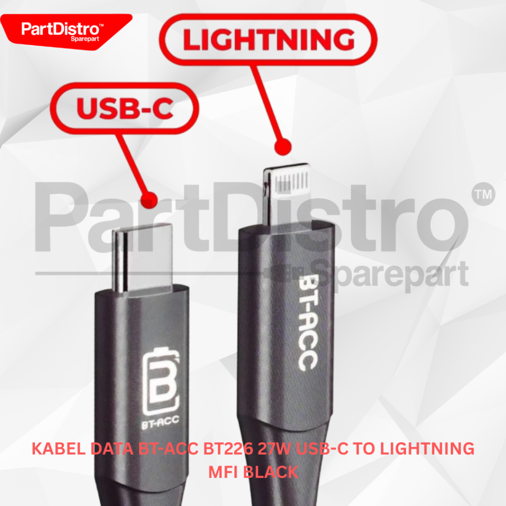 BT-ACC BT226 27W USB-C ถึง LIGHTNING MFI สายข้อมูลสีดํา