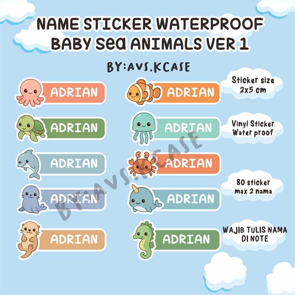 ANIMALS B SEA ANIMALS NAME STICKER COTENTS 80 กันน้ํา