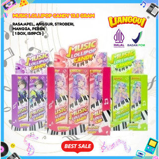 READY  [Gratis ongkir]  Halal  -  Lianggui - Permen Lolipop Musik Halal - Permen Buah Teratas, 5 Rasa(Anggur/Stroberi/Apel/Mangga/Persik), Snack Anak Favorit, hampers lebaran, 1 Box Isi 9 Pcs