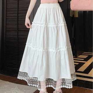 Maxi Dress High Waist Long Skirt Wanita Bahan Linen Kombinasi Tile Model A-Line Korean Style