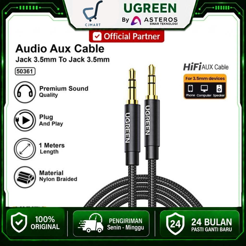 UGREEN 3.5 มม. Aux Jack Cable Audio Stereo Cable ลําโพงหูฟัง 50361