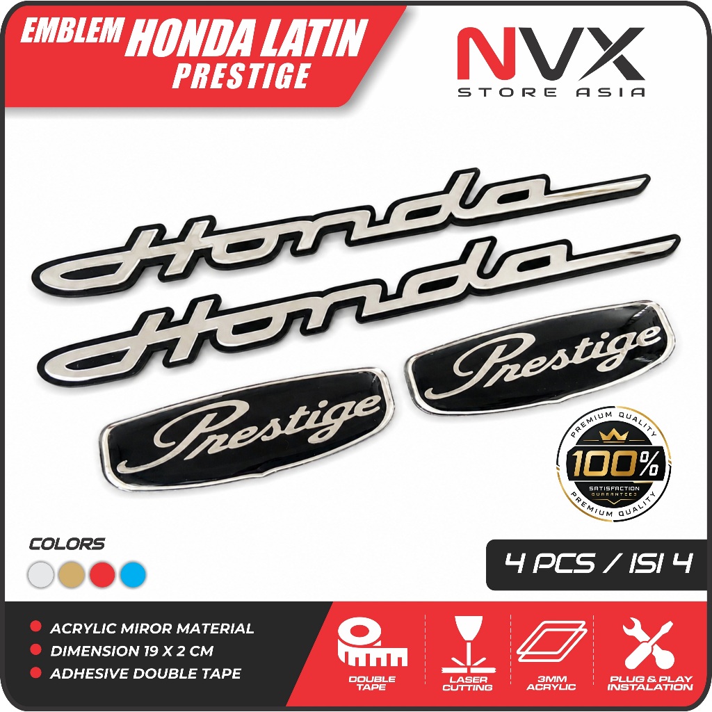 Combo 4PCS Honda Latin + Prestige 3D นูนสัญลักษณ์ – อะคริลิคกระจกโลโก้มอเตอร์ Vario Beat Scoop