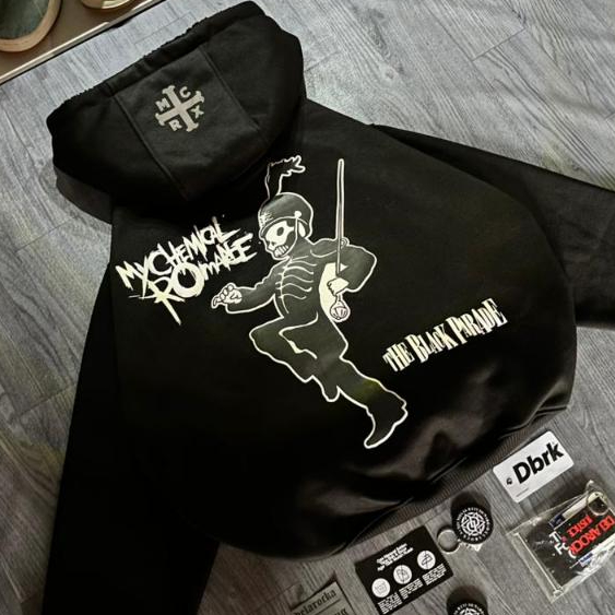 DLRCK HOODIE BOXY THE BLACK PARADE MCR REPLACECTIVE PLASTOL PUFF INK 300 GSM DELAROCKA
