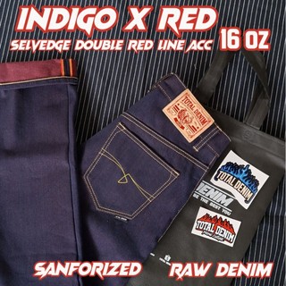 total denim / deep indigo x red 16 oz selvedge  acc celana denim jeans