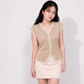CARLINA VEST - Atasan Vest Condru Knit Rompi Kancing Aktif Renda Sleeveless Wanita Basic GHS