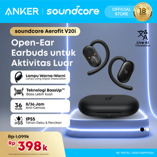 Soundcore by Anker AeroFit V20i OWS Open-Ear Headphones Adjustable Ear Hooks Ultra-Comfort Snug Fit Powerful Sound Clear Calls IP55 LED Lights 36H Playtime Bluetooth 5.4 Earbuds Multipoint Connection - A3876