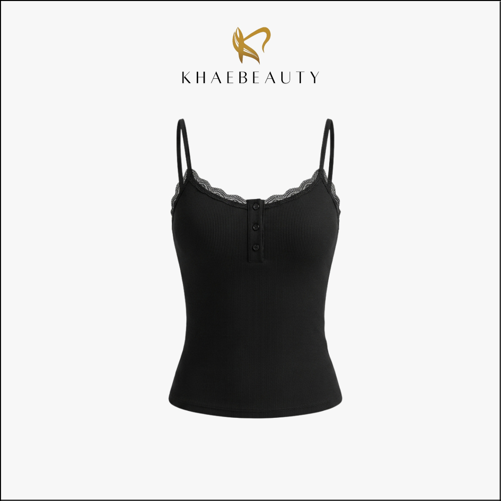 KHAEBEAUTY เสื้อกล้ามผู้หญิงเกาหลี Aesthetic Lace Slim Fit Camisole Soft Girl Spaghetti Strap BR067