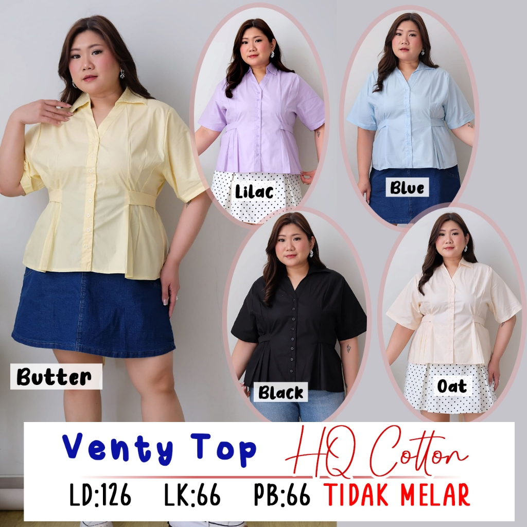 KEMEJA BIGSIZE JUMBO - VENTY TOP JUMBO TOP LD 126 OVERSIZE COLLEGE SHIRT สําหรับผู้หญิงขนาดใหญ่ PLAI