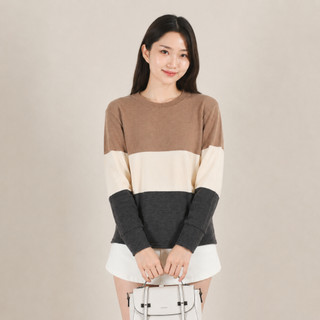 QUEENTIN Kaos Multi Colour Wanita 0403 Stretch Snowy Rib Knit Polos Kombinasi Lengan Panjang