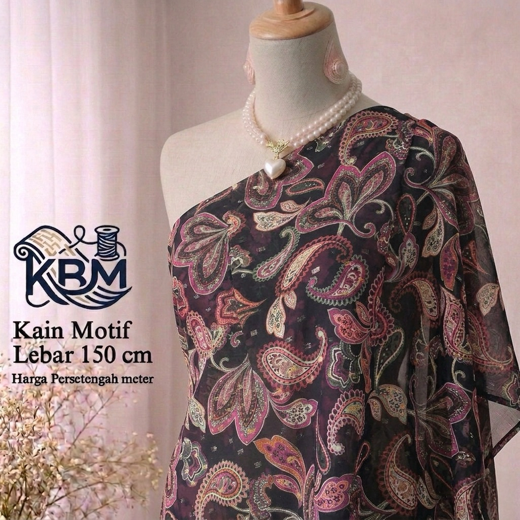 Ceruti Yoryu Shimmer Floral Motif Fabric - ชีฟองลายทางโดยมิเตอร์สําหรับชุด Gamis หรูหรา j01