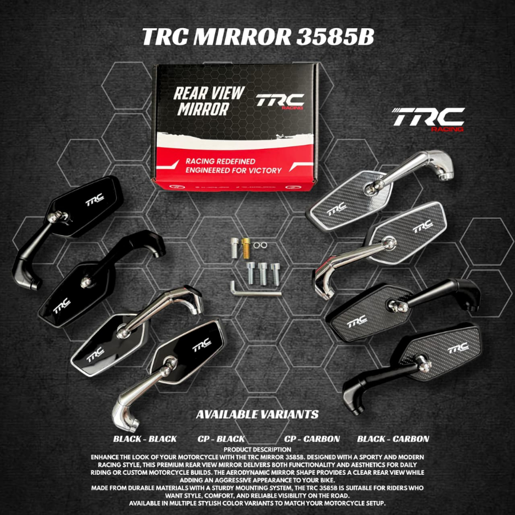 TRC Racing คาร์บอนไฟเบอร์ Black Chrome Universal กระจกรถจักรยานยนต์อัตโนมัติและสปอร์ต