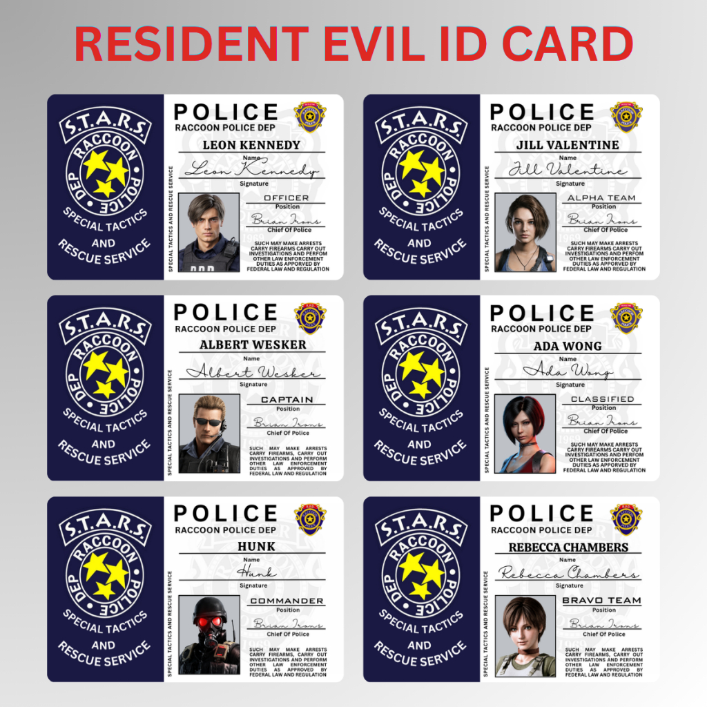 Resident Evil Cosplay ID PVC Badge เกมที่ถูกต้อง (Leon, Jill, Available, Albert - Racoon City)