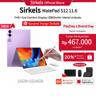 [Free Keyboard Mouse Case] Sirkels Tablet MatePad S12 11.6 | RAM 16GB + 1024GB ROM |Android15| 11.6inci Layar besar | 8800mAh | 5G Dual SIM Wifi | Kamera 48MP | Untuk Belajar,Gaming, Kerja & Hiburan | Tab S10 Tablet Murah100ribuan tablet android murah