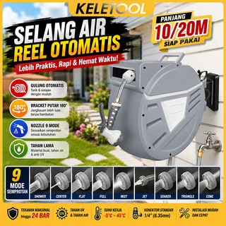 Auto Rewind Hose Reel 10M Selang Air Gulung Otomatis Selang Air Taman Automatic Air Hose Pemasangan Dinding Gantung Water Hose Outdoor Selang Air Auto Serbaguna Perlengkapan Taman Cuci Mobil Selang Angin