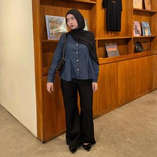 Alicia Denim Peplum Atasan Wanita Baju Korean Style Jeans Premium