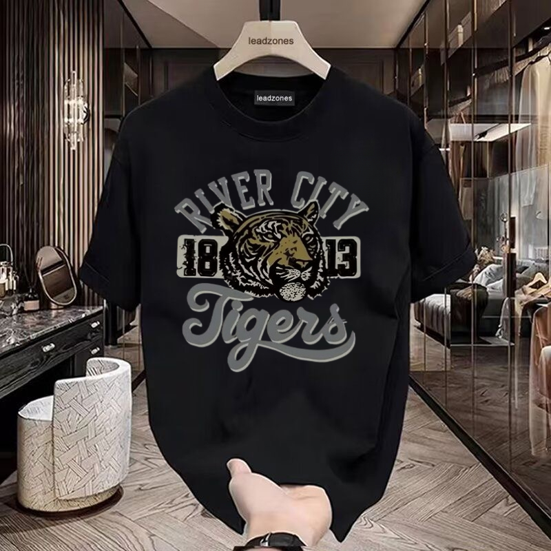 KEMEJA RIVER CITY เสื้อโปโล Tiger Head สีขาว สไตล์สปอร์ตย้อนยุค