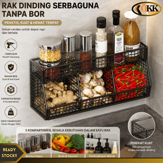 OKK Rak Keranjang Dapur Besi Tempel Tanpa Bor Serbaguna Rak Bumbu Dapur Minimalis Kuat Anti Karat