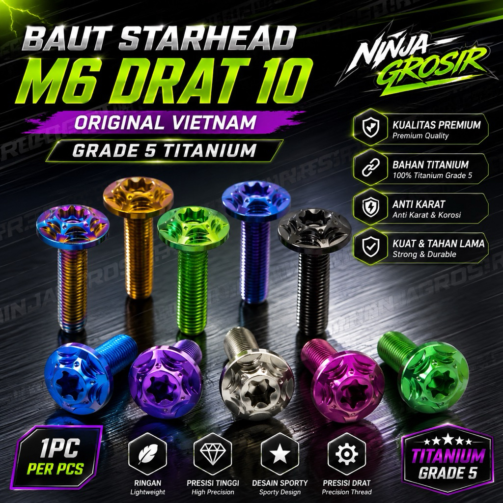 M6 BOLT THREAD 10 STAR HEAD TITANIUM / M6X15 M6X15 M6X20 M6X30 M6X35 VIETAM GRADE 5