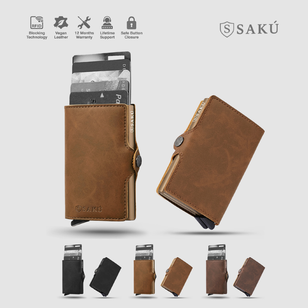 DEFECT SAKU กระเป๋าสตางค์ผู้ชายอัจฉริยะ กระเป๋าใส่บัตร หนัง RFID