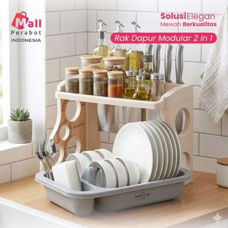 Mall | Rak Dapur Serbaguna Susun 2 Tingkat Rak Piring Dapur Minimalis Tempat Pisau Rak Piring Plastik Mini Aesthetic Anti Karat