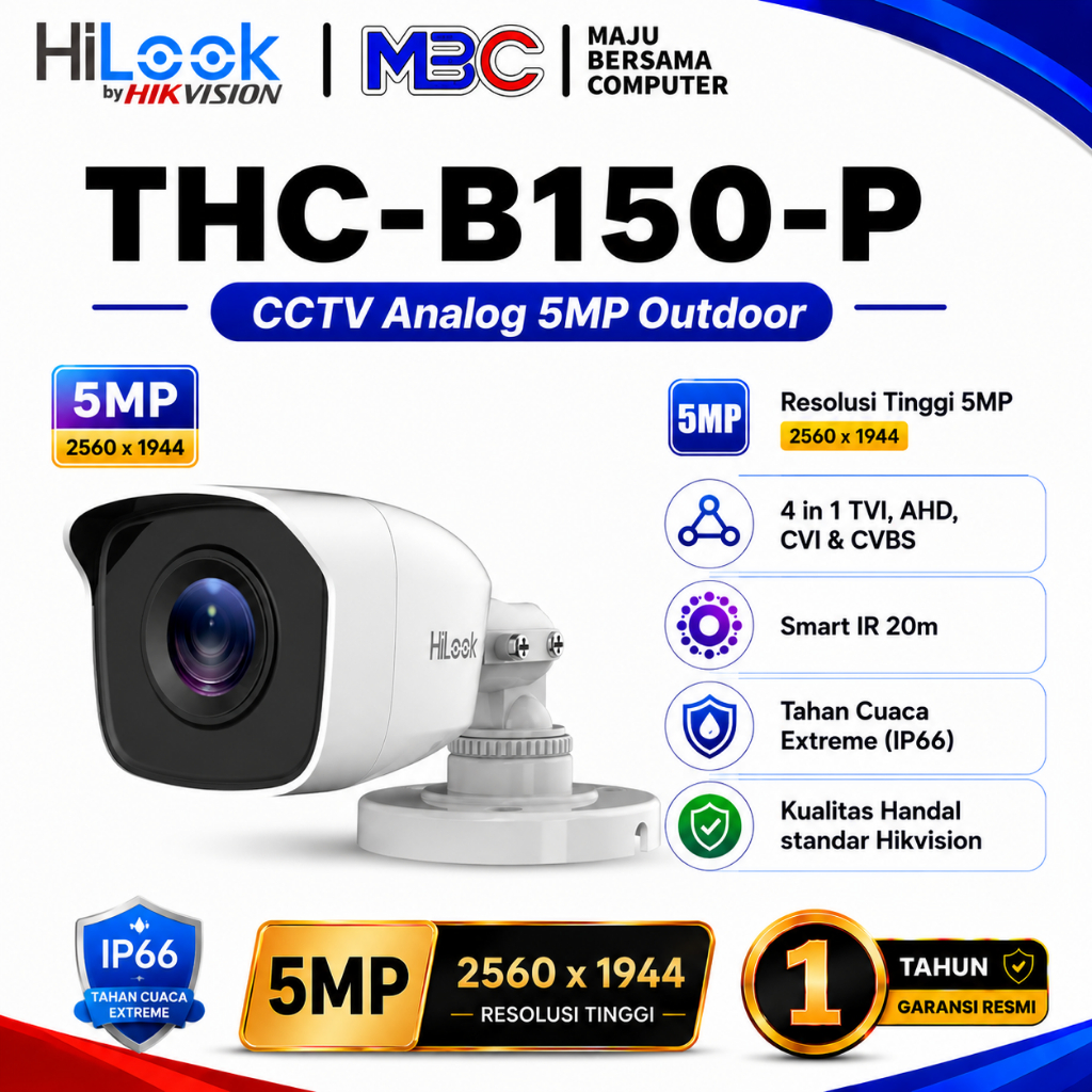 HiLook THC-B150-P Outdoor 5MP 3K - กล้องวงจรปิดอะนาล็อก HiLook 2MP โดย HikVision Home กล้องเฝ้าระวัง