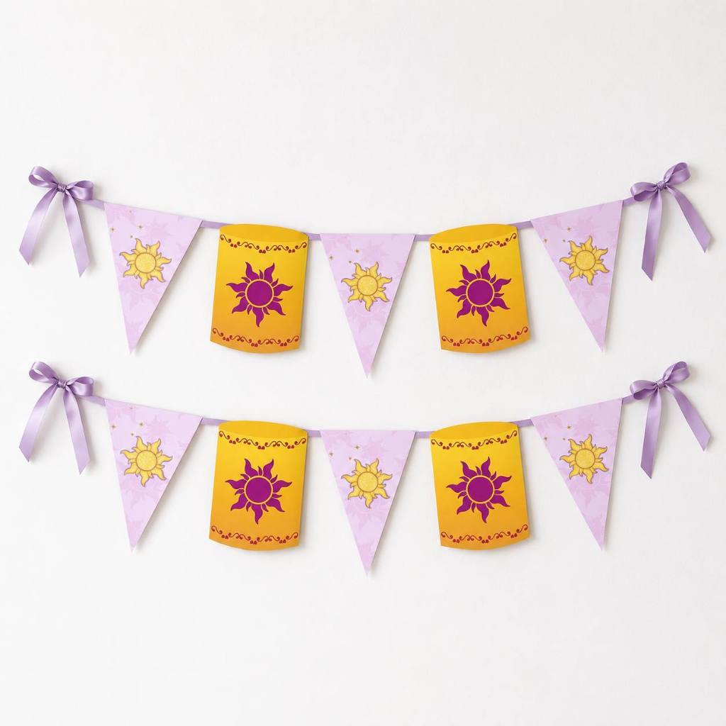 Bunting Flag Rapunzel แบนเนอร์วันเกิดความงามตกแต่ง Party Baby Shower ขลิบโรงเรียน Disney Pixie ฝุ่น