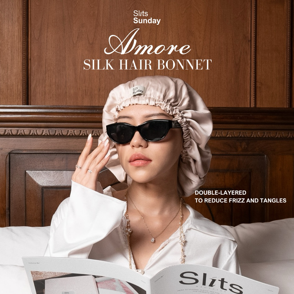 Slits Sunday - Amore Silk Hair Bonnet with Double Layered Silk, Aesthetic Night Cap, Anti-Frizz Hair