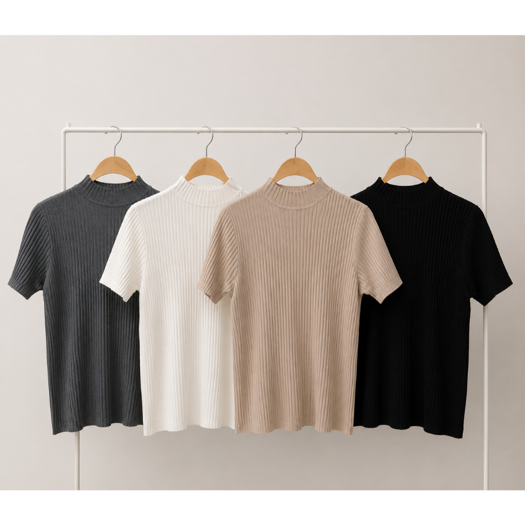 Loopandbloom – เสื้อยืดถักผู้หญิงคอเต่าลุคเกาหลีแขนสั้น Fit to XL ARP31