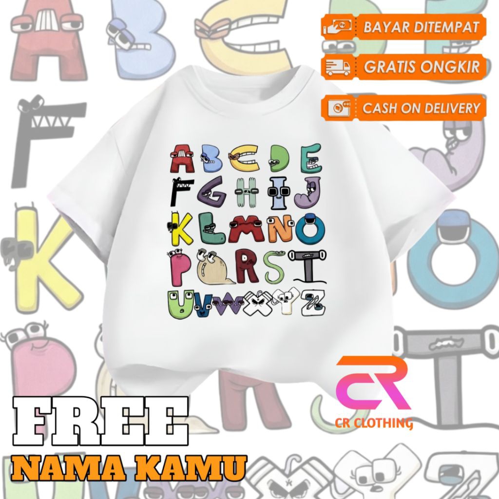 เสื้อผ้า ALPHABET LORE CHILDRENS, เสื้อยืด BOYS AND GIRLS, ฟรีชื่อของคุณ