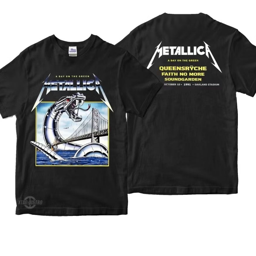 METALLICA - วันบนเสื้อยืดสีเขียววง Metallica rock pop โลหะหนักในตัว plastisol xtab distro