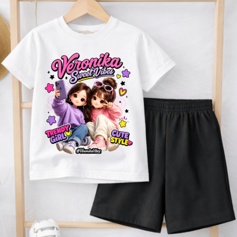 กางเกงขาสั้นเด็กผู้หญิง Set 5-15 Years Old VERONICA SWEET VIBES Motif