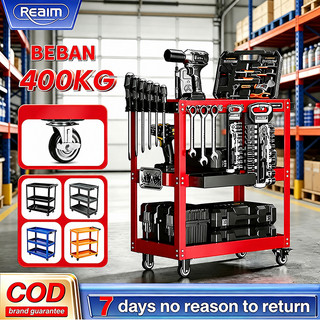 Reaim Troli Bengkel 3 Susun Troli Barang Trolley Heavy Duty Besi Anti Karat bantalan 300KG Dengan Peralatan Penyimpanan