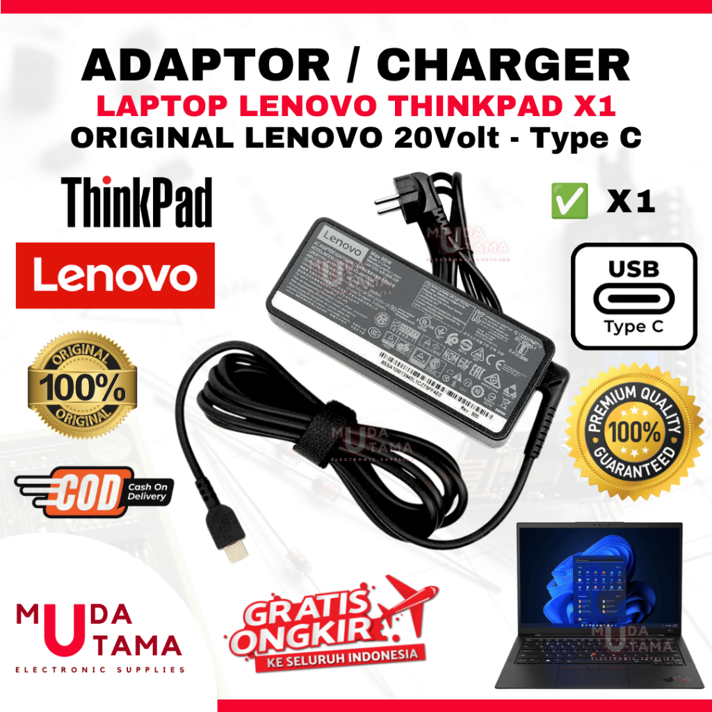 Original LENOVO Thinkpad X1 Type C อะแดปเตอร์ชาร์จแล็ปท็อป - LENOVO Thinkpad X1 แล็ปท็อปอะแดปเตอร์ -