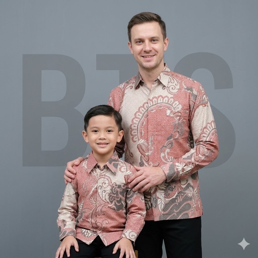 ใหม่ BATIK COUPLE FATHER และ SON DUSTY สีชมพู DOBY PREMIUM LONG SLEEVE HERO LINED ABSORBS COLD SWEAT