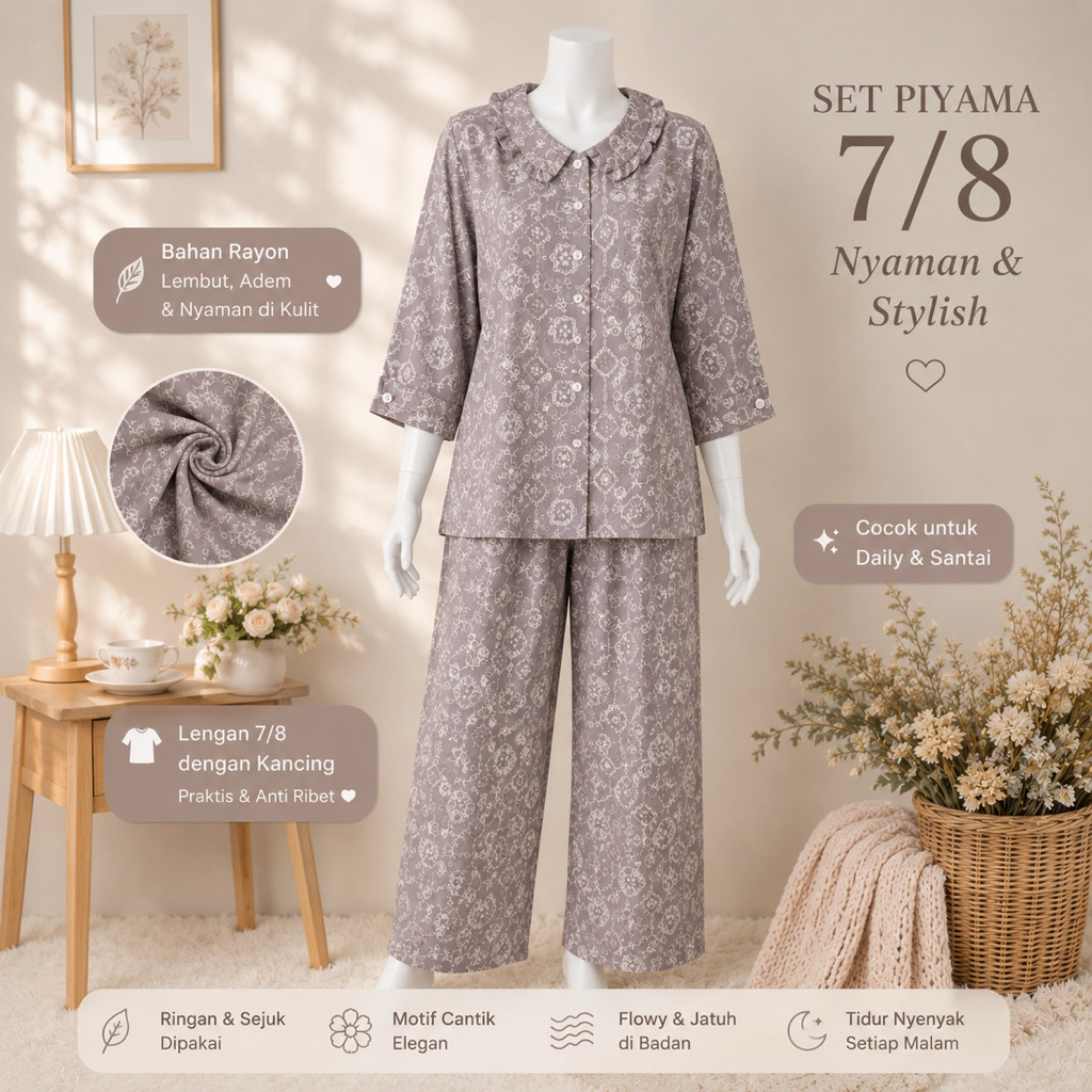 ชุด RAYON SIE LIE CP 7/8 SLEEVE ABG | SIE LIE NIGHTWEAR | ชุดนอน |