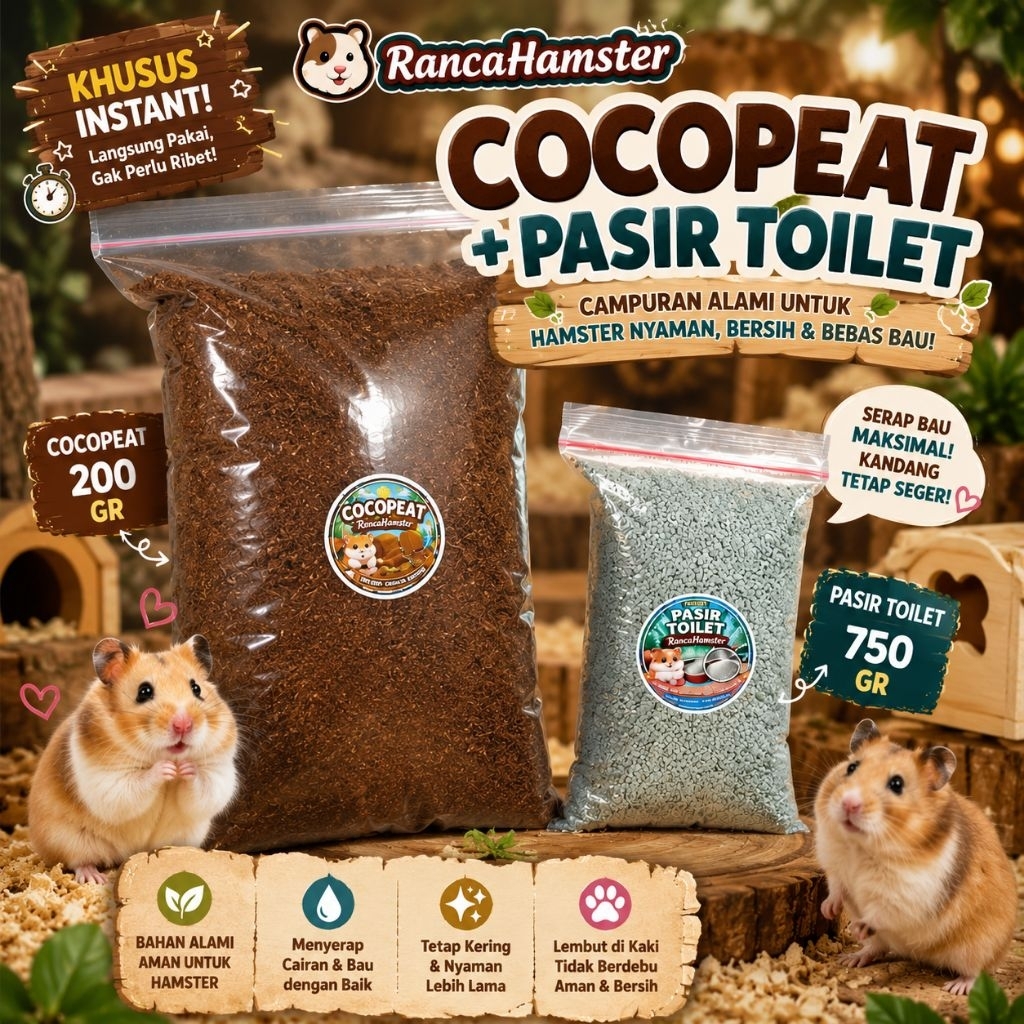 แพ็คเกจ RancaHamster – Cocopeat 200gr + ทรายโถสุขภัณฑ์ 750gr พร้อมใช้งาน