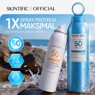 SKINTIFIC – All Day Light Sunscreen Mist SPF 50 PA++++ 120ml | Sunscreen Spray Wajah & Tubuh | Perlindungan UVA & UVB| Cocok untuk Kulit Berminyak & Semua Jenis Kulit | Sunscreen Praktis untuk Traveling & Aktivitas Outdoor | Mencerahkan & Melindungi Kulit