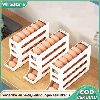 [Kuat Extra]Rak Telur 4 Tingkat Otomatis Bergulir Rak Penyimpanan Telur Anti Pecah/Jatuh Rak Telur Tempat